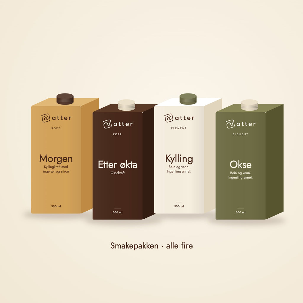 Smakepakken fra ATTER: alle fire sortene (illustrasjon)